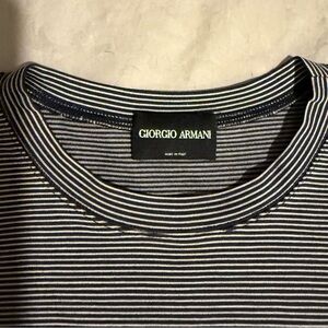 Giorgio Armani Black and White Striped Short Sleeve Tee